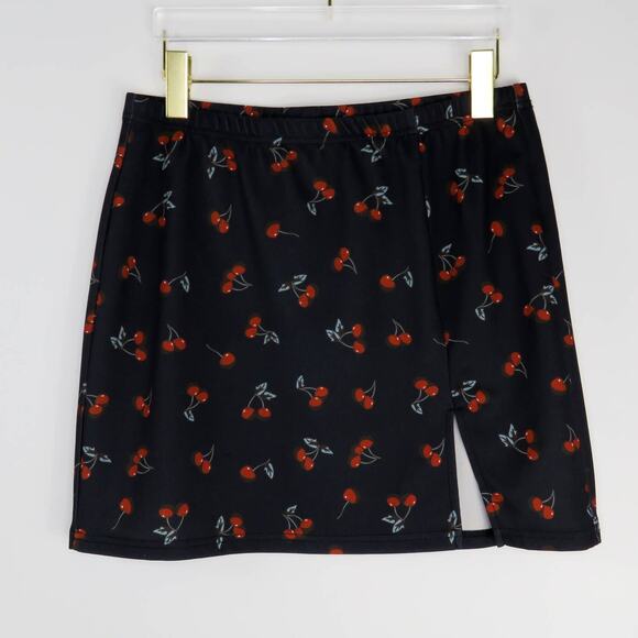 Shein Y2k Style Black Cherry Bodycon Side Slit Mini Skirt Medium - Picture 3 of 7